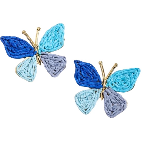 Fashion Jewelry Jewelry - Blue Raffia Butterfly Stud Earrings